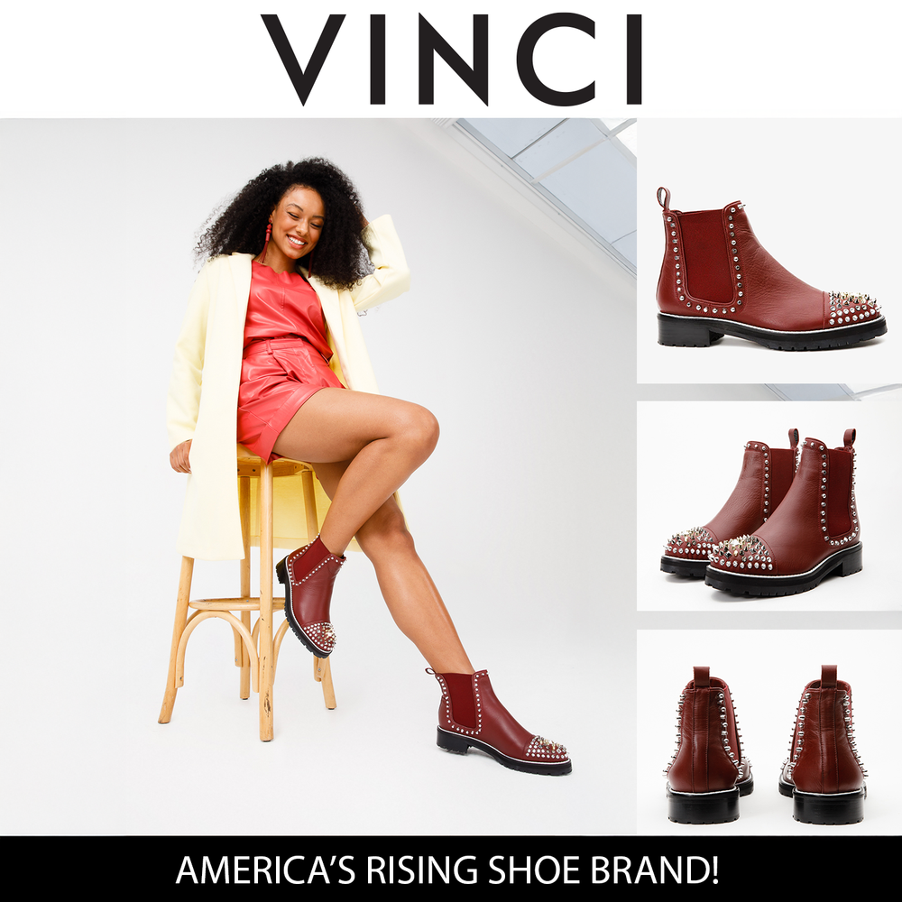 The Vuvulane Burgundy Spike Leather Ankle  Boot