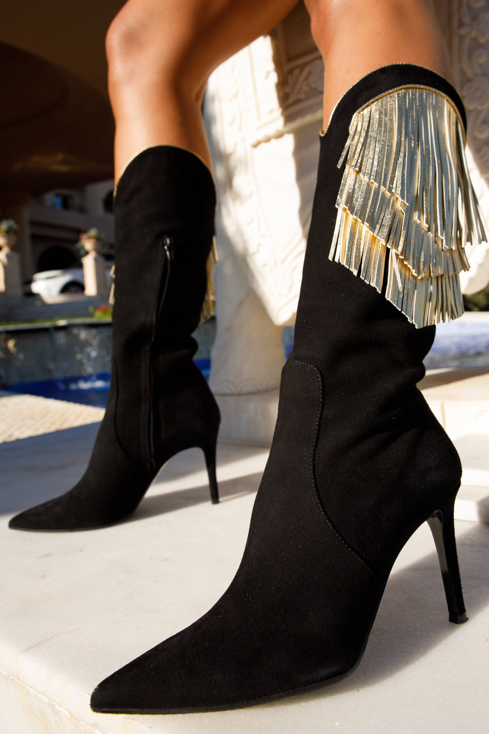 The Vienna Black Suede Leather Knee High  Boot