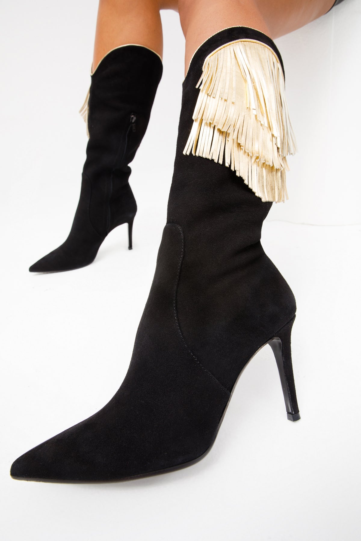 The Vienna Black Suede Leather Knee High  Boot
