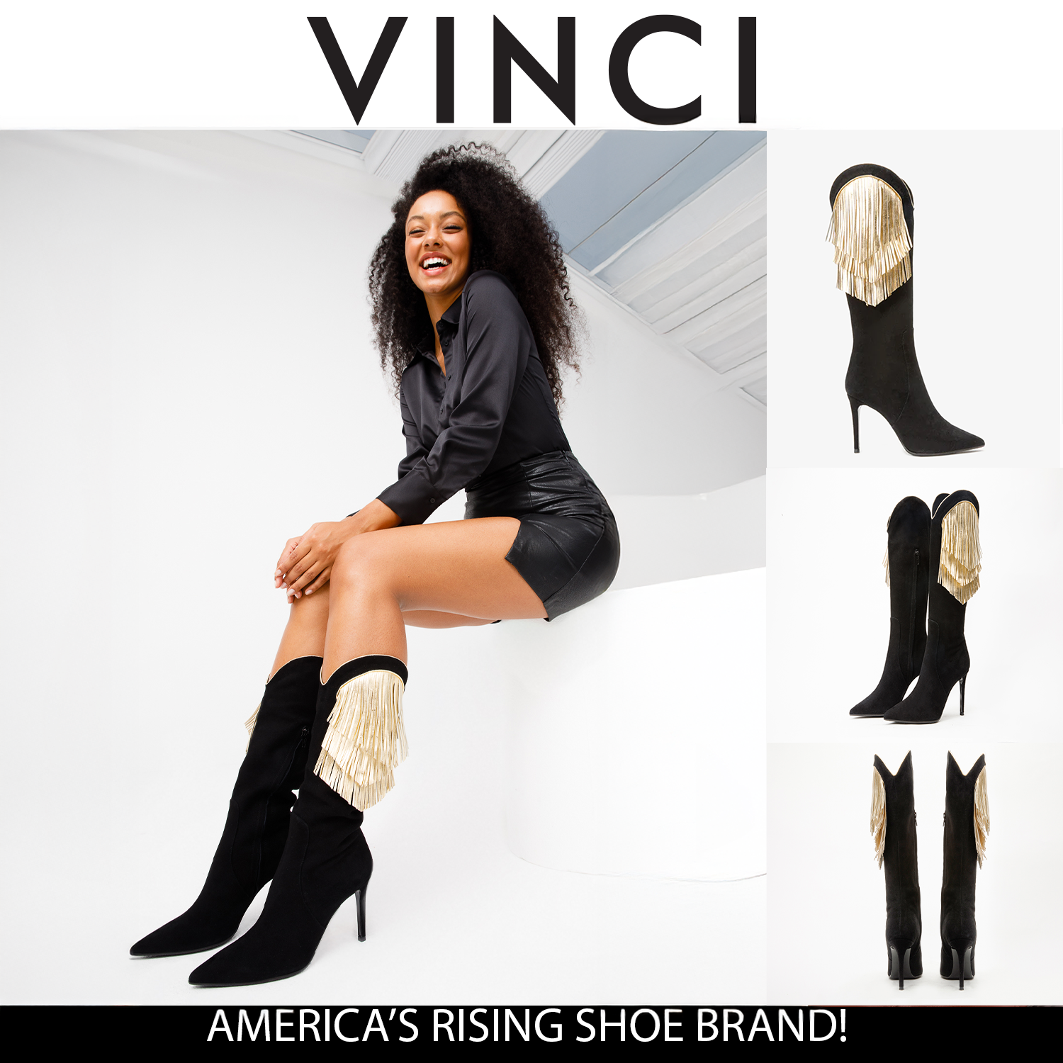 The Vienna Black Suede Leather Knee High  Boot