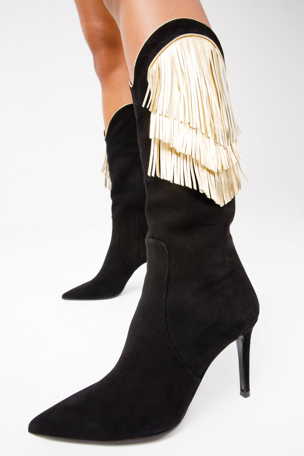 The Vienna Black Suede Leather Knee High  Boot