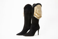 The Vienna Black Suede Leather Knee High  Boot
