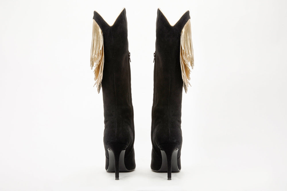 The Vienna Black Suede Leather Knee High  Boot
