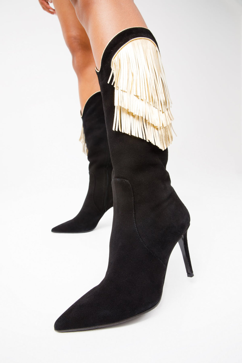 The Vienna Black Suede Leather Knee High  Boot