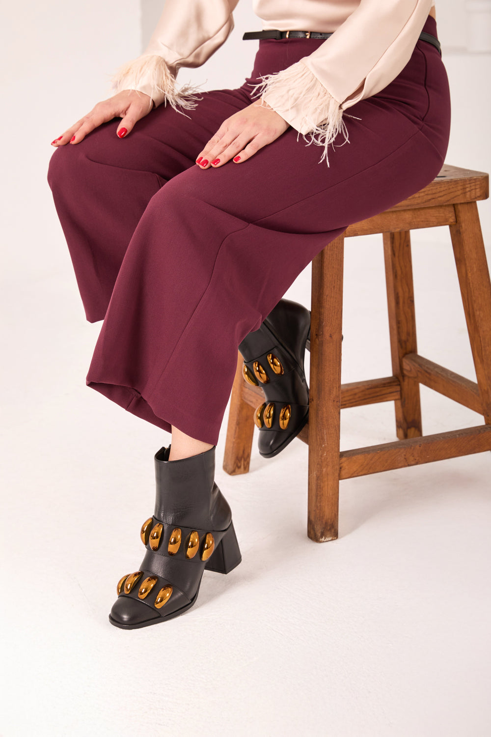 The Eclipse Black Gold Leather Block Heel Boot