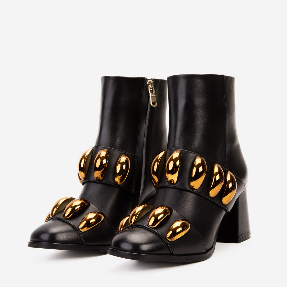 The Eclipse Black Gold Leather Block Heel Boot