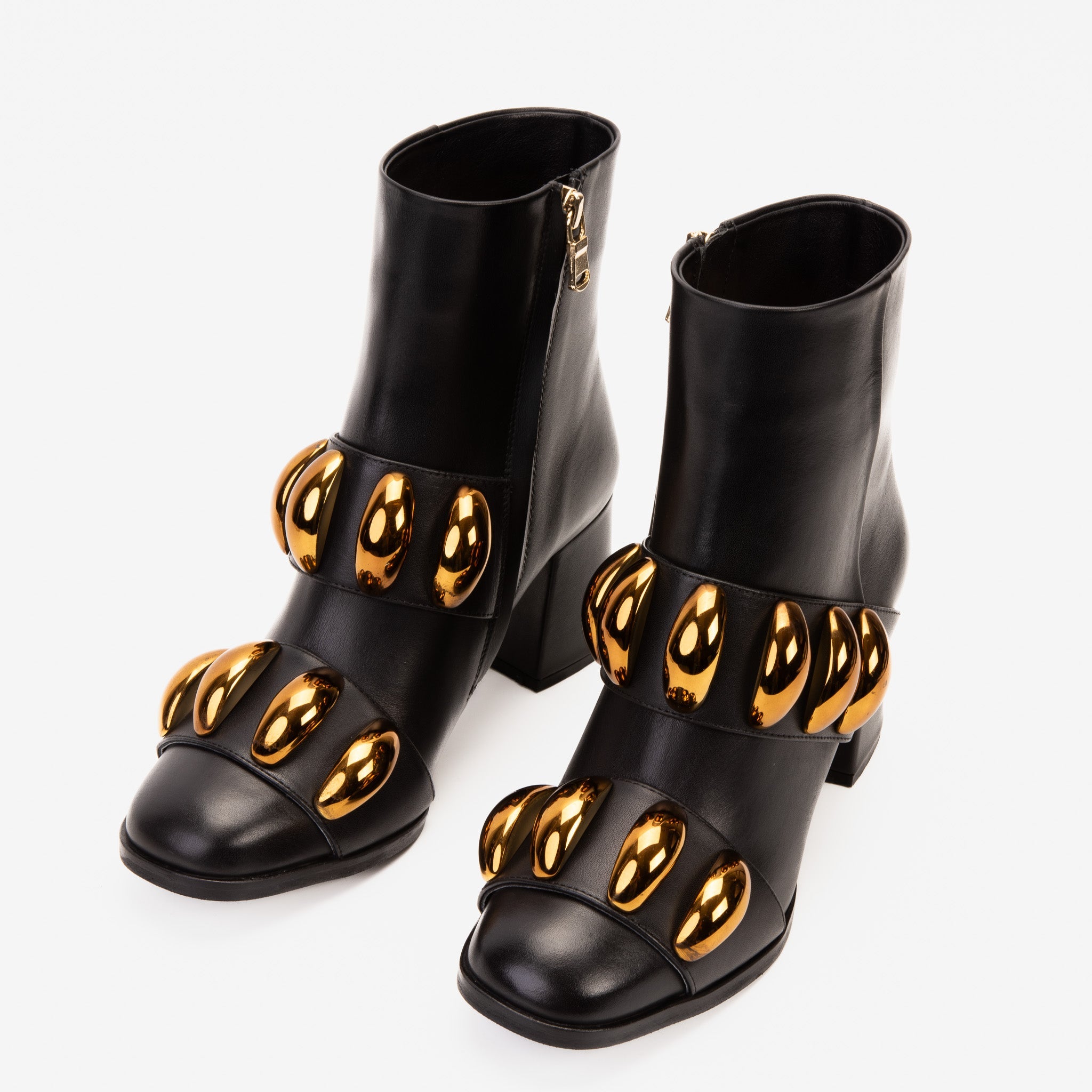 The Eclipse Black Gold Leather Block Heel Boot