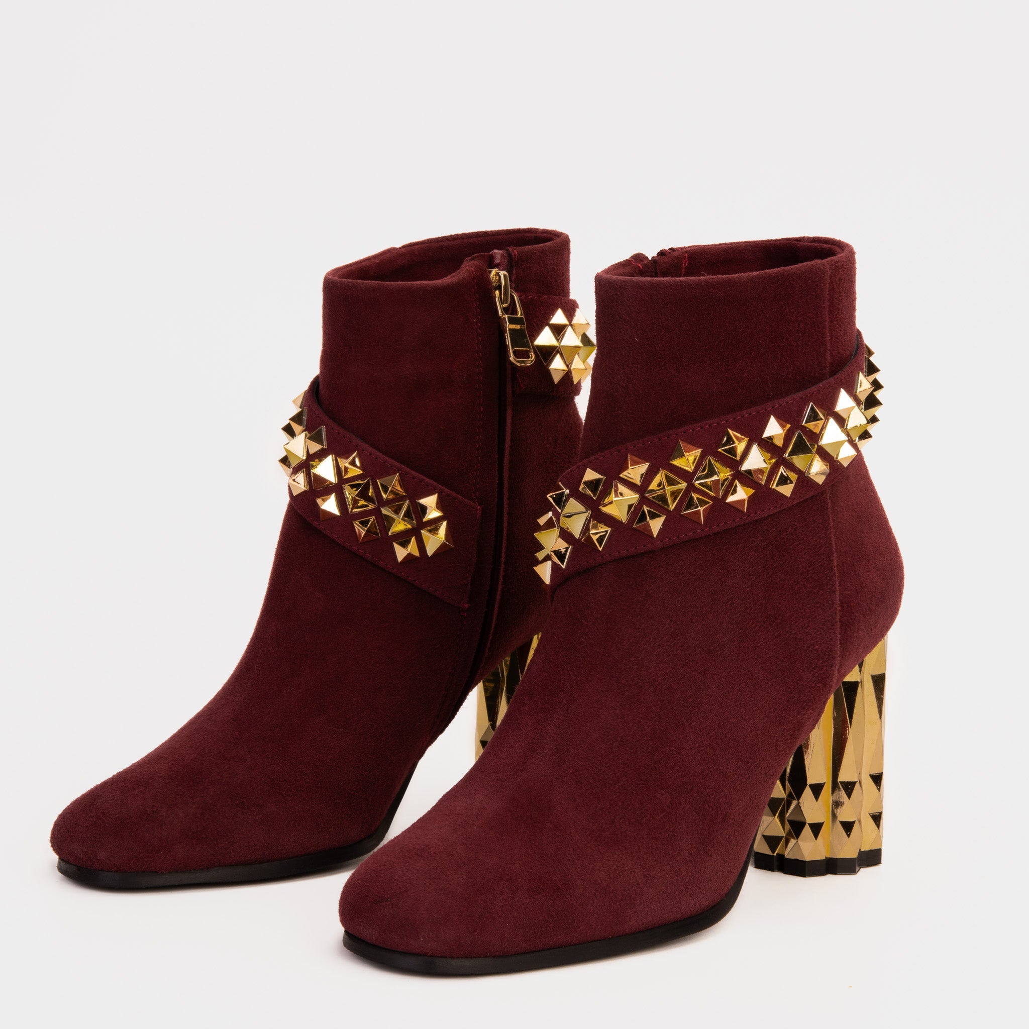 The Metal Burgundy Suede Leather Block Heel Boot
