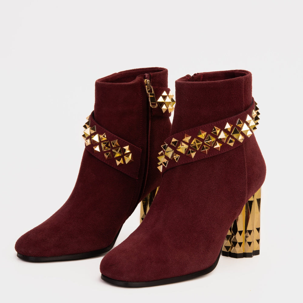 The Metal Burgundy Suede Leather Block Heel Boot