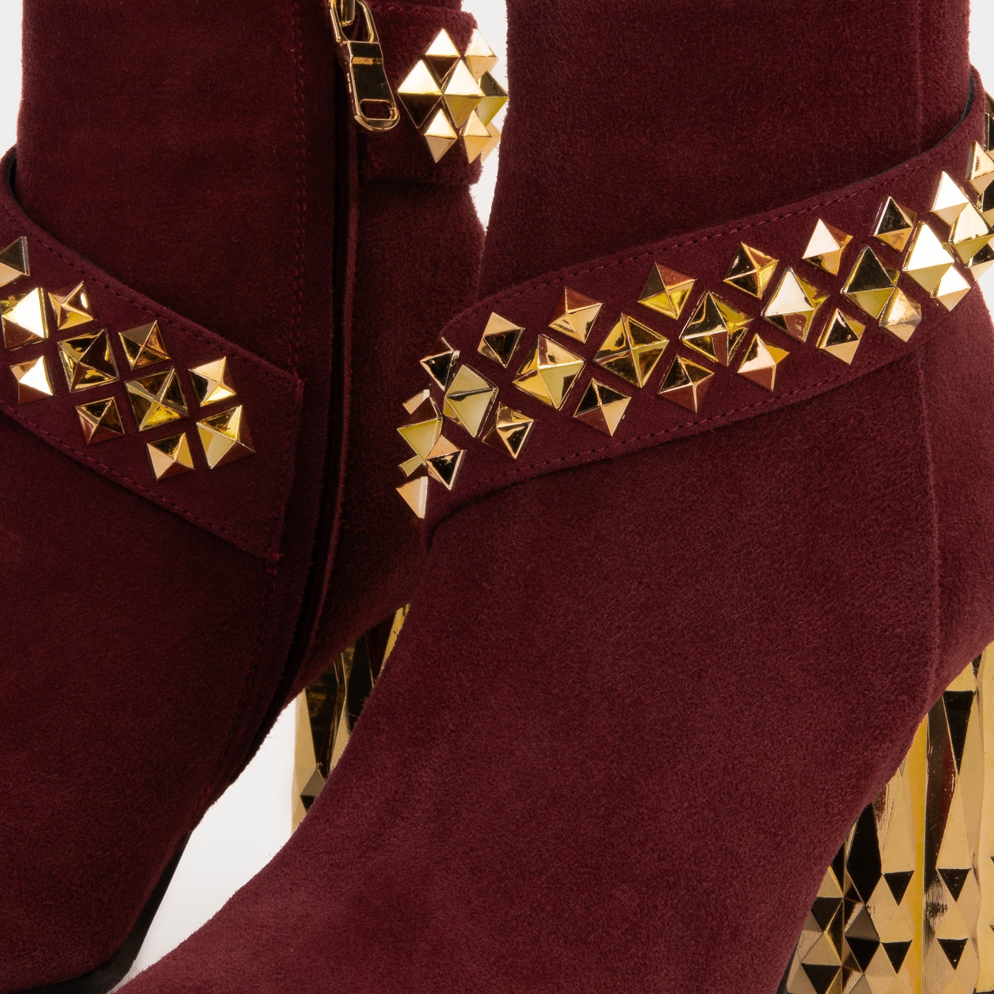 The Metal Burgundy Suede Leather Block Heel Boot