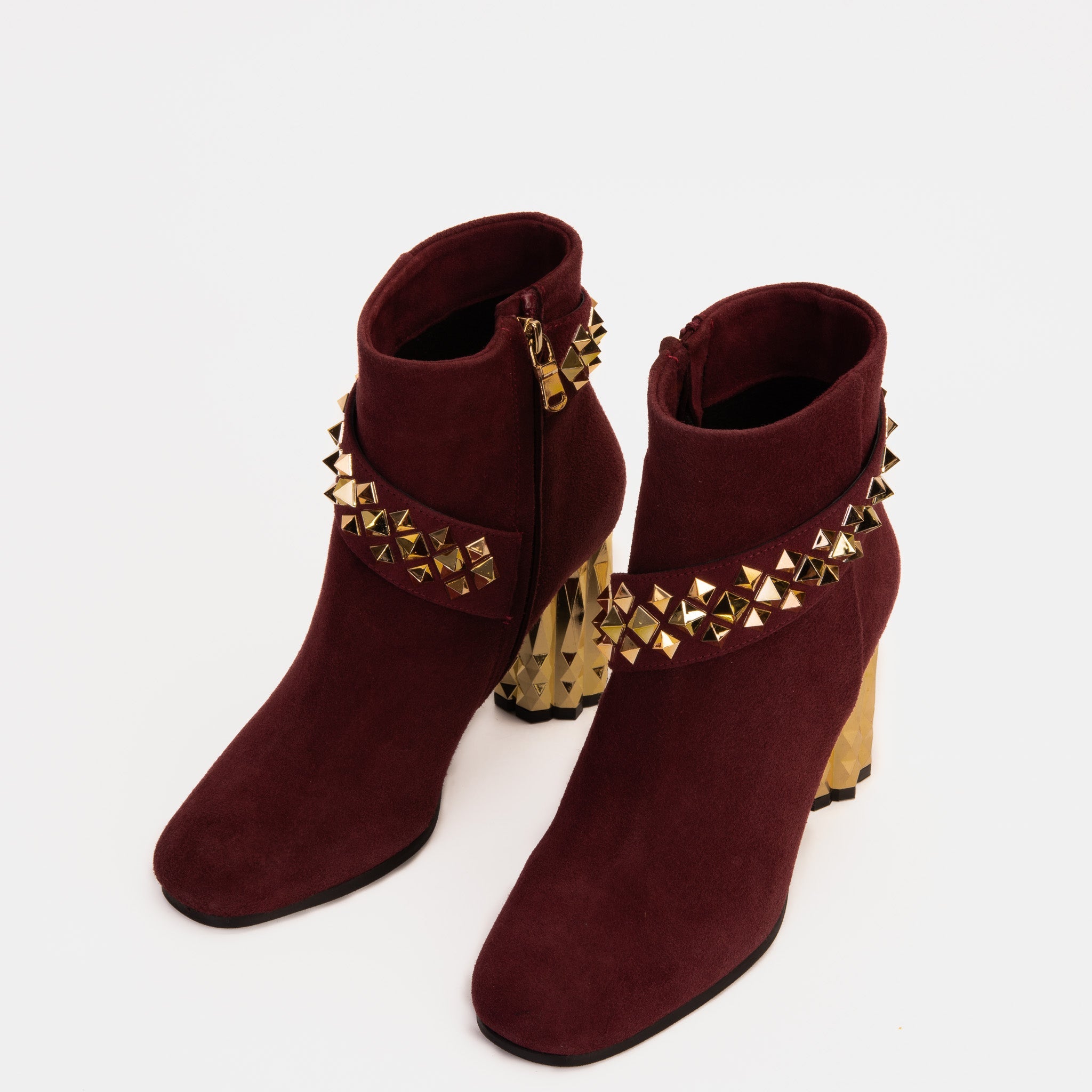 The Metal Burgundy Suede Leather Block Heel Boot