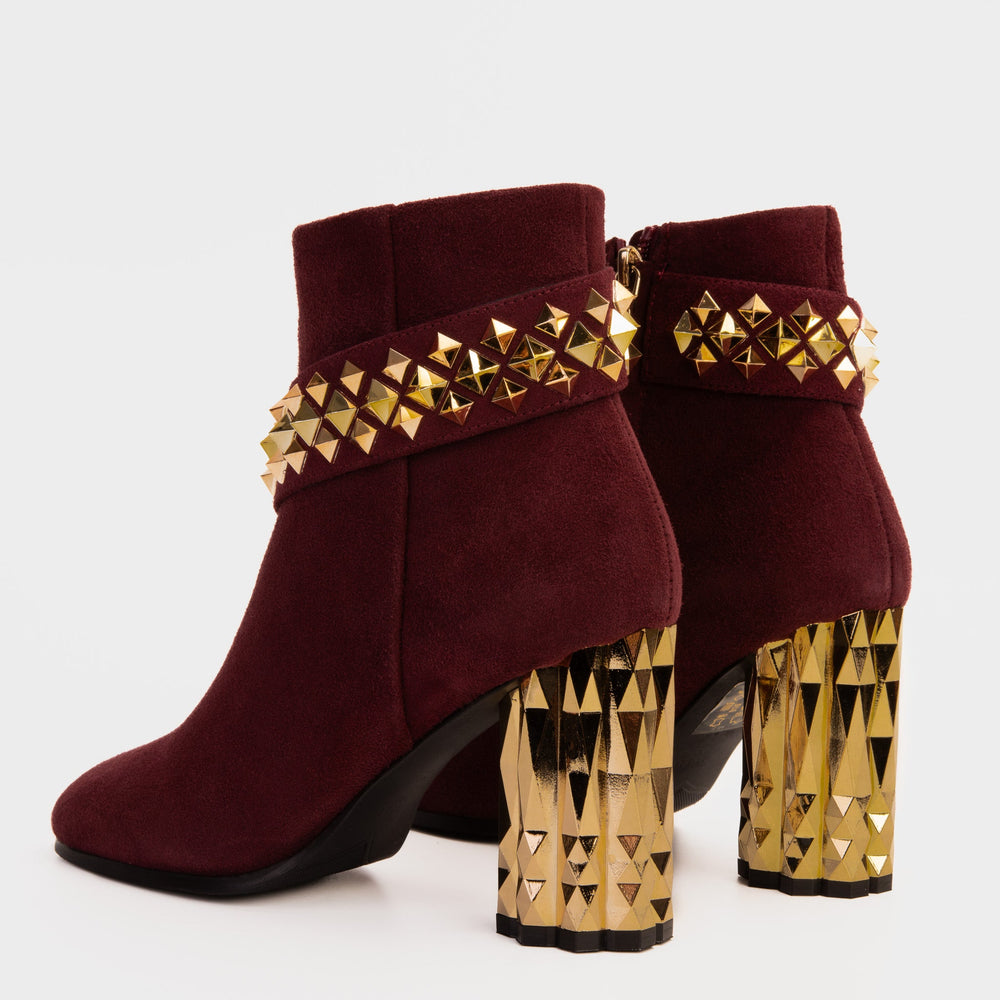 The Metal Burgundy Suede Leather Block Heel Boot