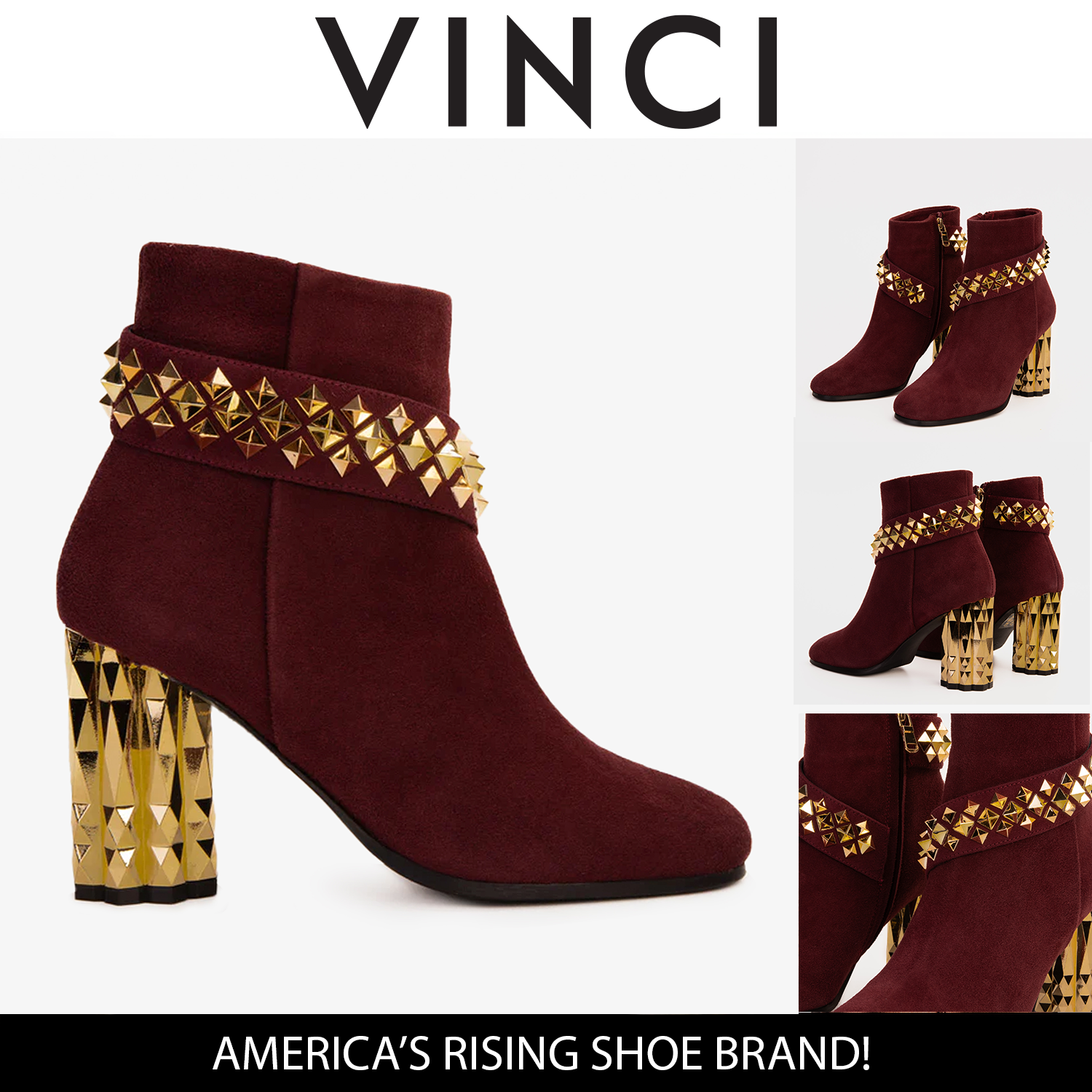 The Metal Burgundy Suede Leather Block Heel Boot