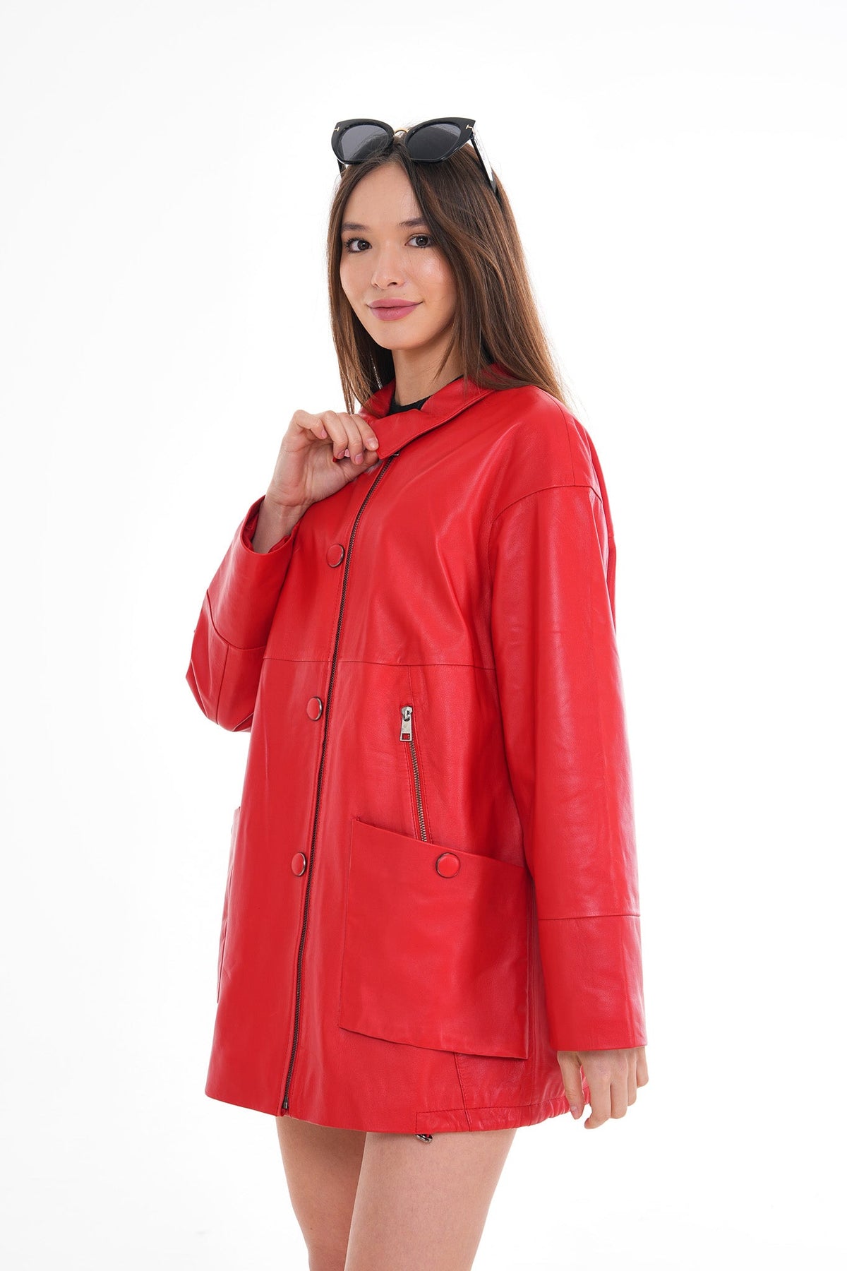 The Lioara Red Leather Jacket