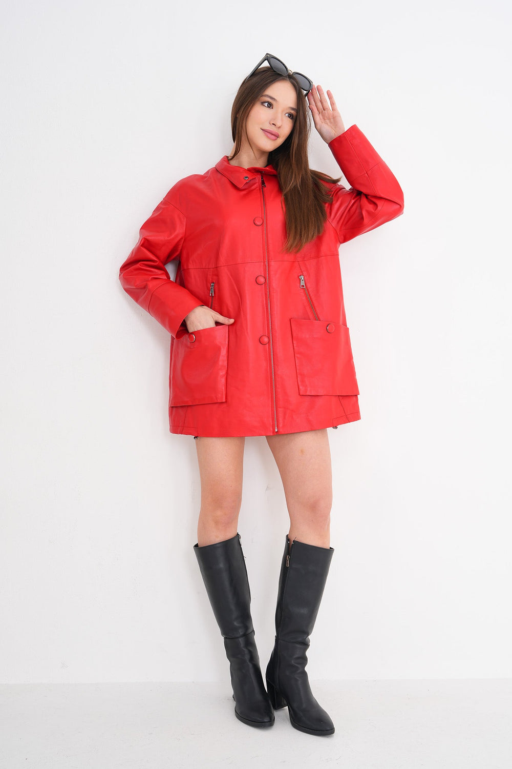 The Lioara Red Leather Jacket