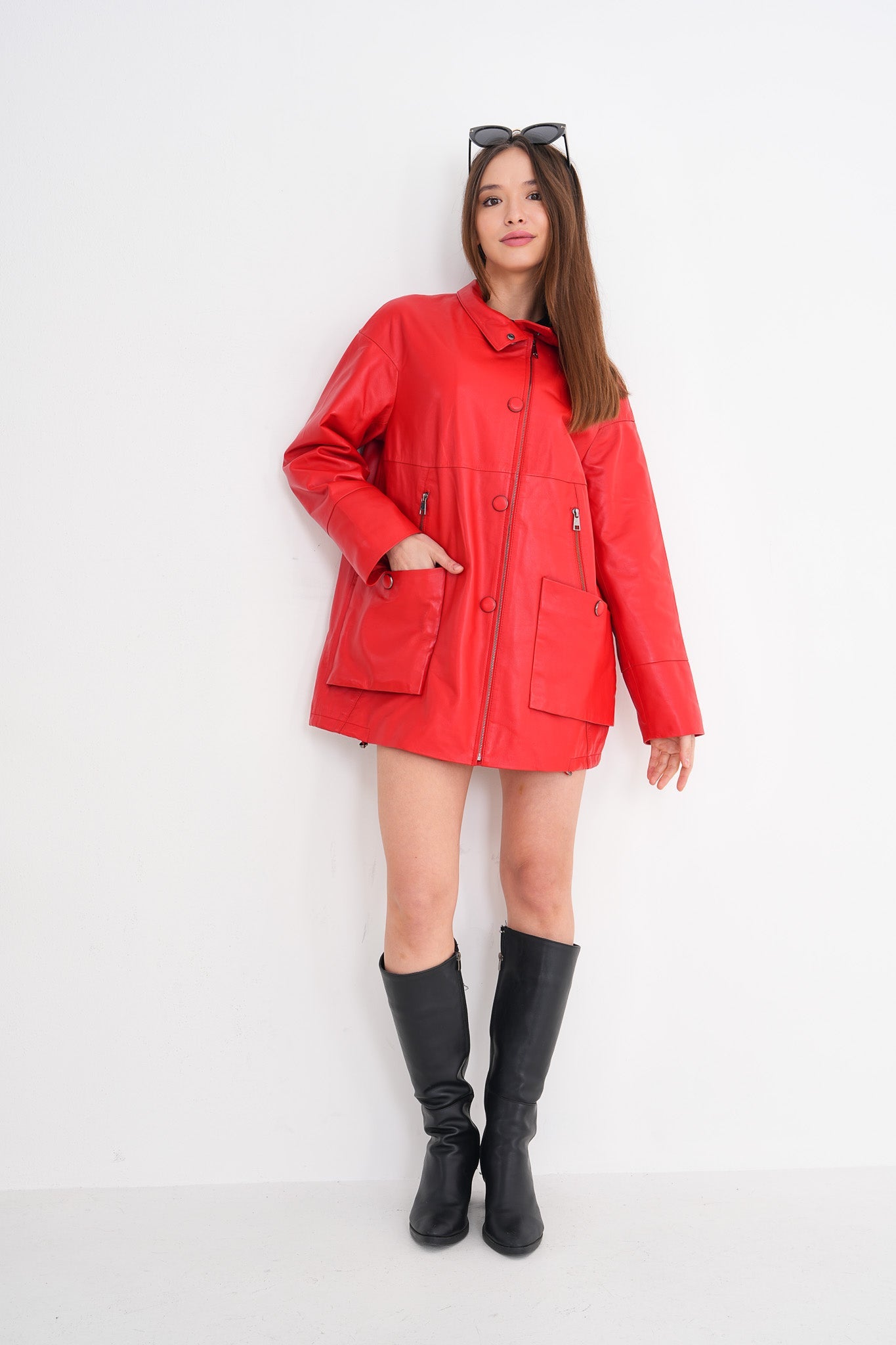 The Lioara Red Leather Jacket