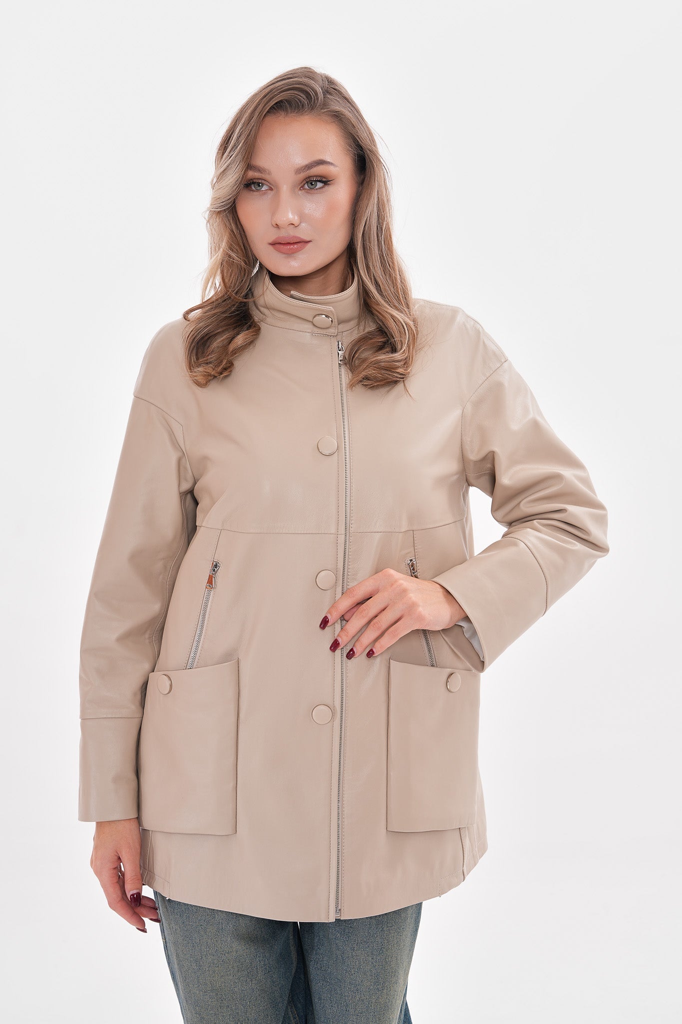 The Lioara Cream Leather Jacket