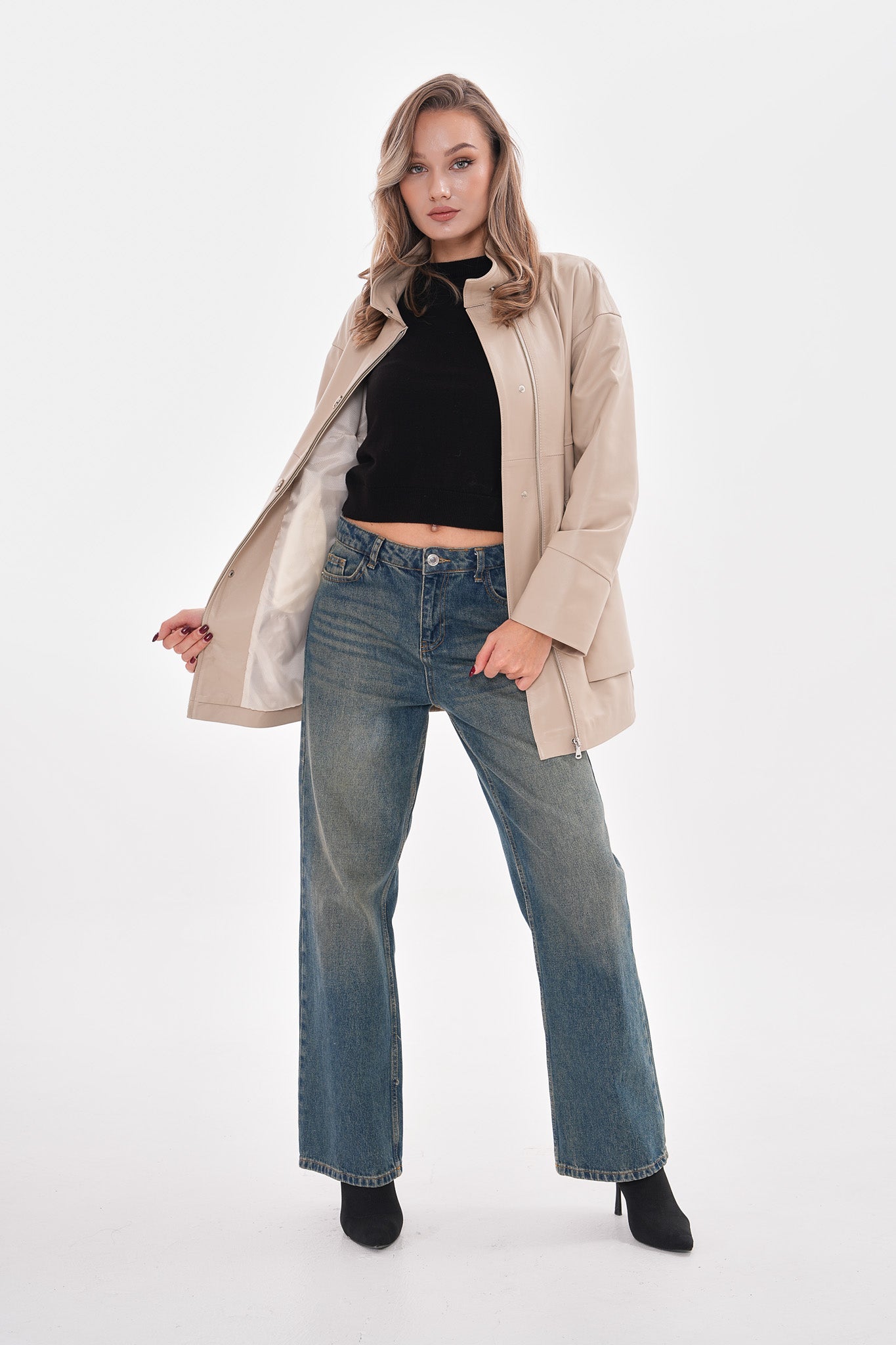 The Lioara Cream Leather Jacket