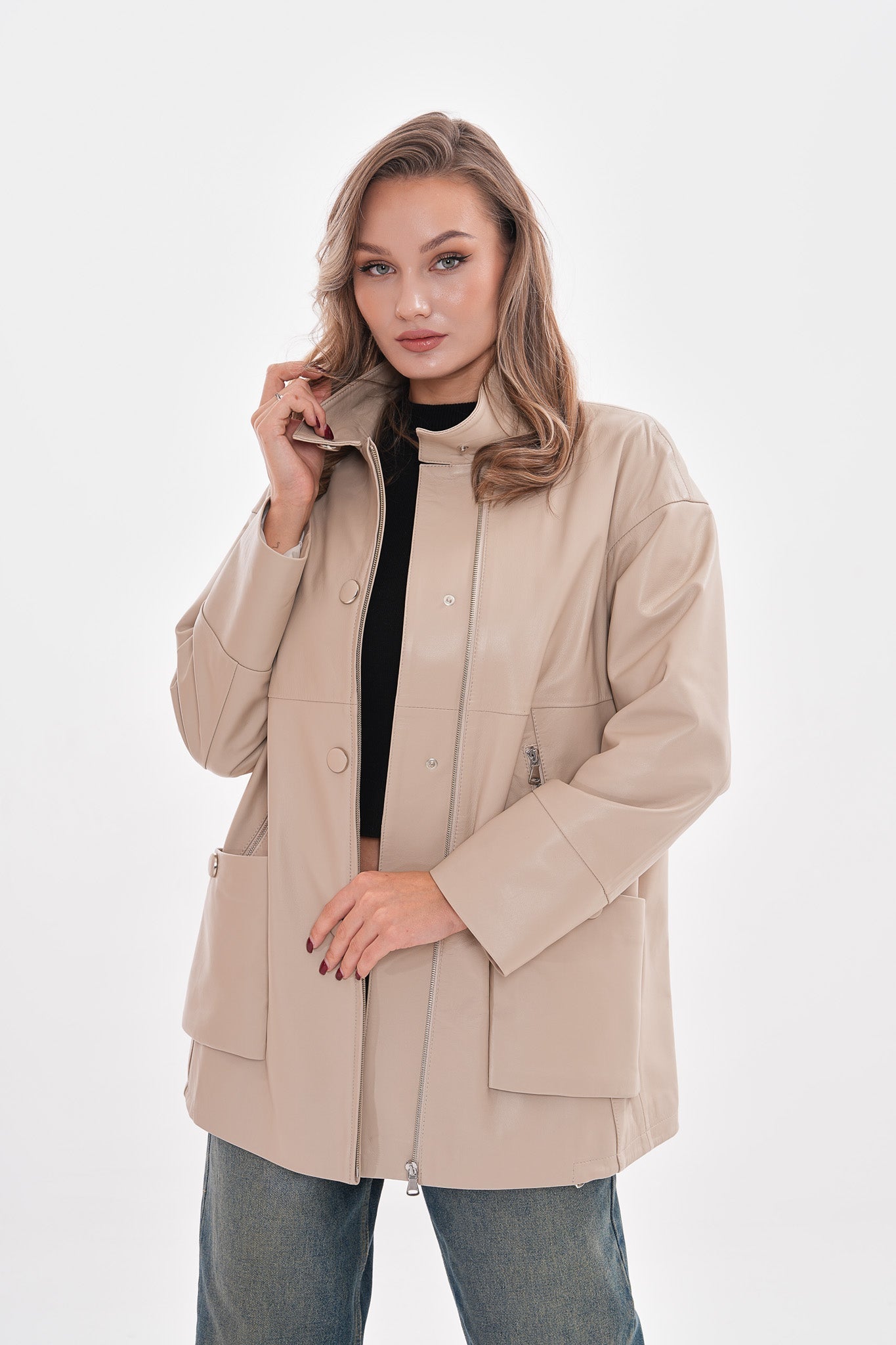 The Lioara Cream Leather Jacket