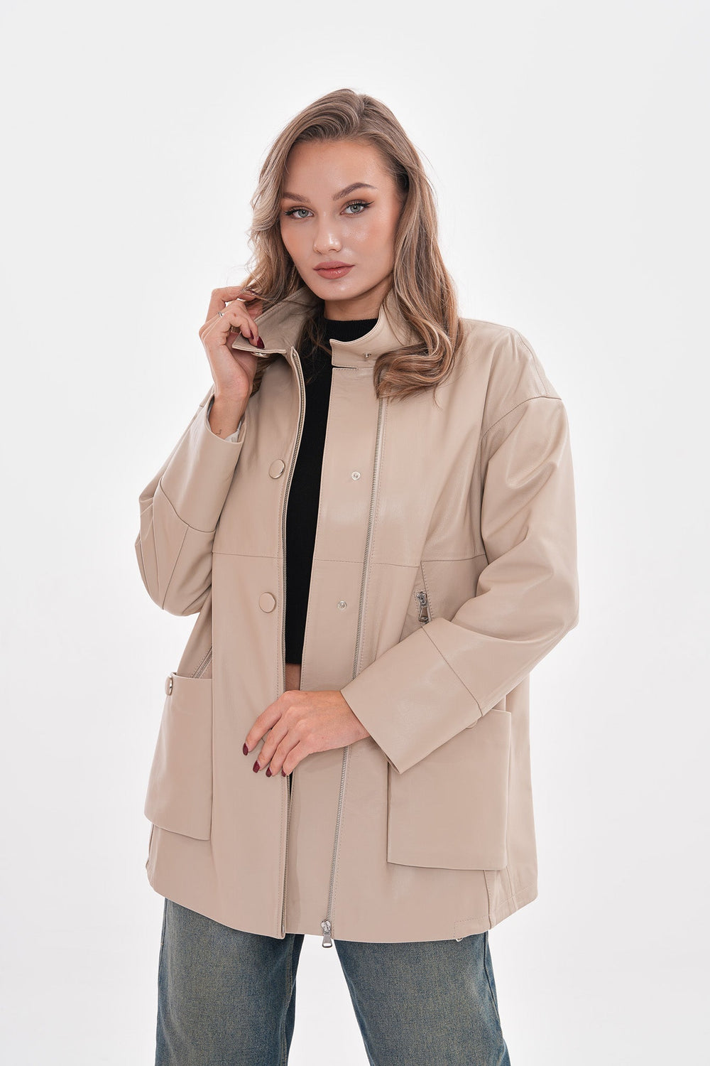 The Lioara Cream Leather Jacket
