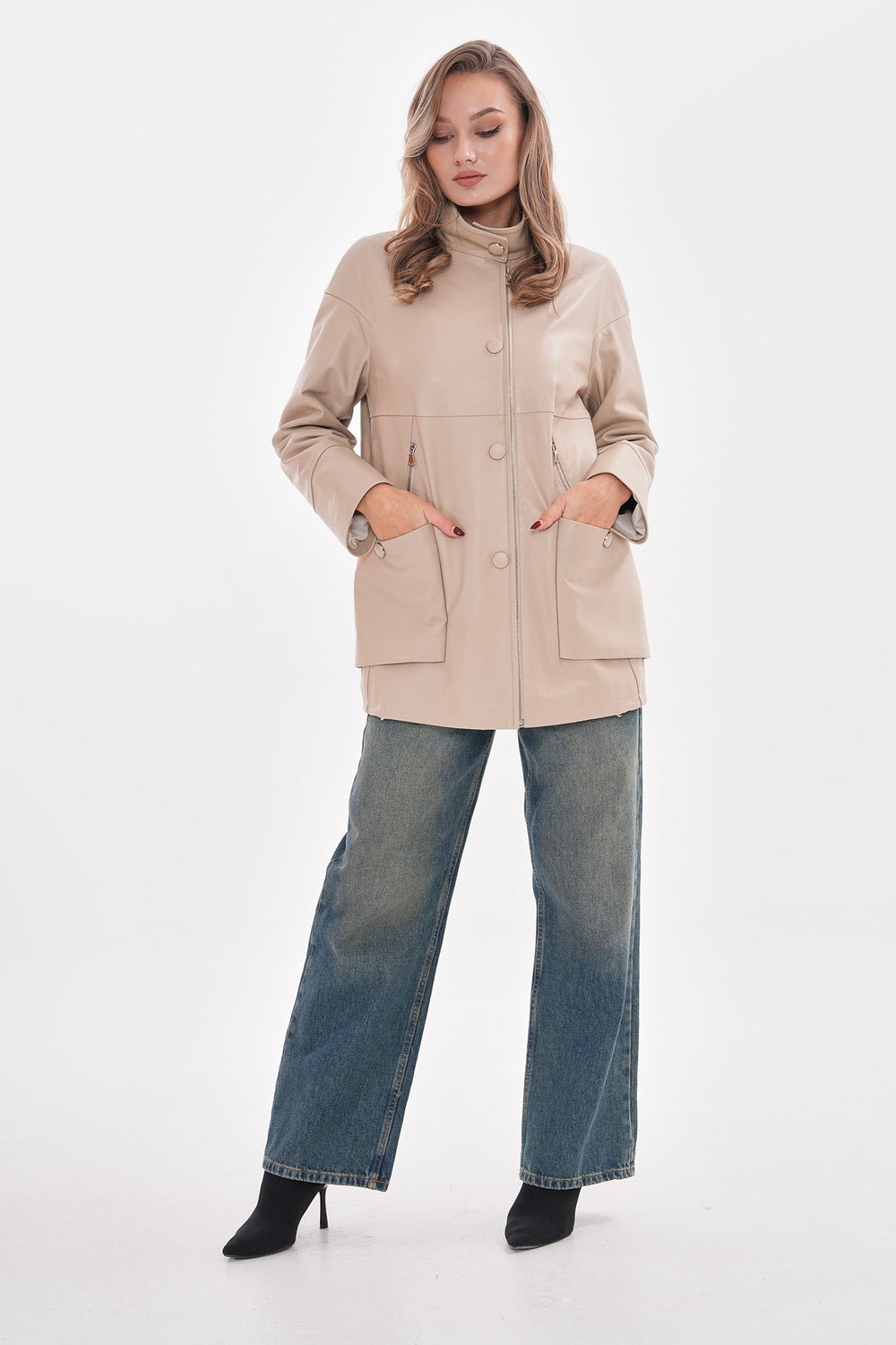 The Lioara Cream Leather Jacket