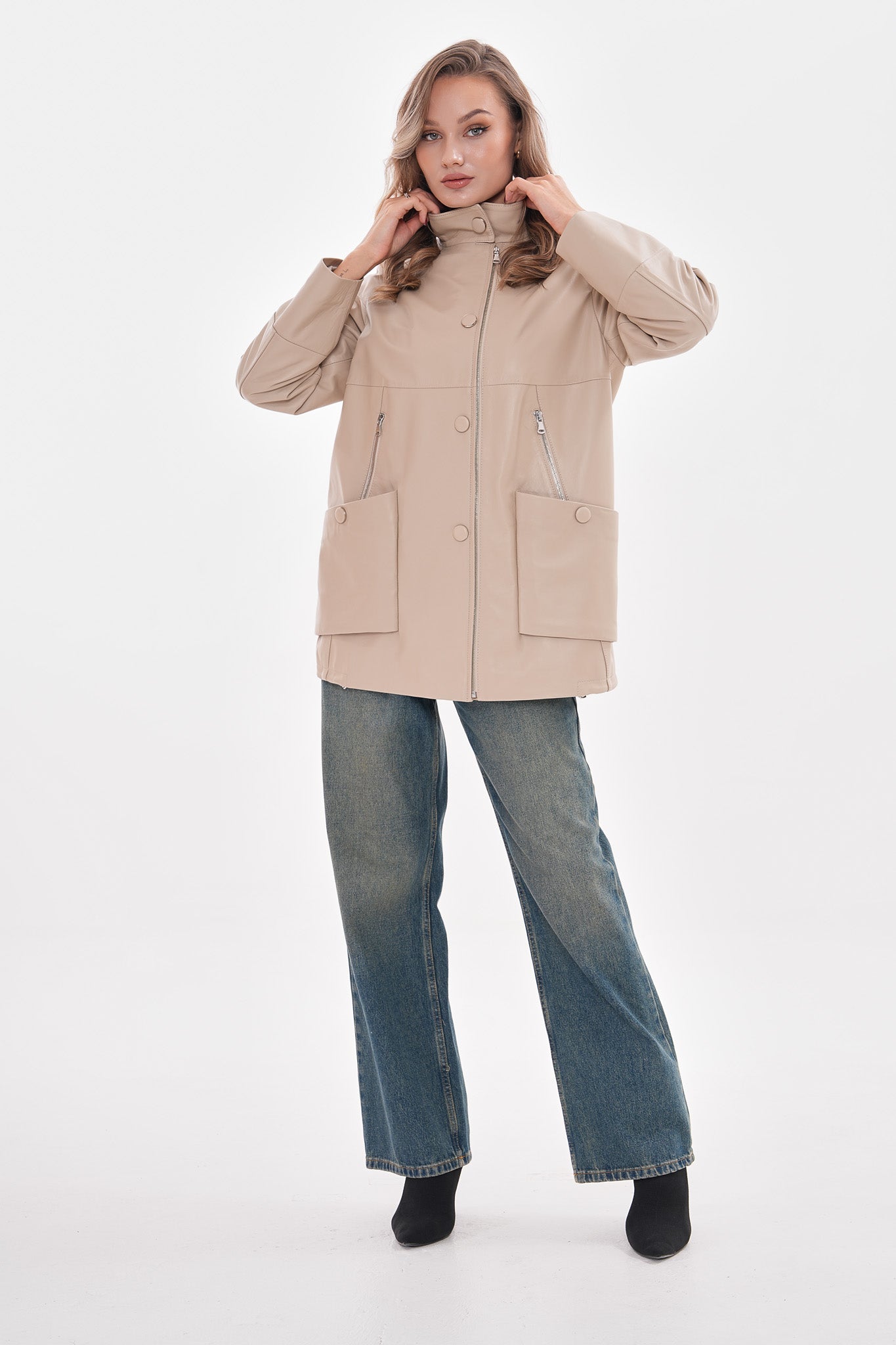 The Lioara Cream Leather Jacket