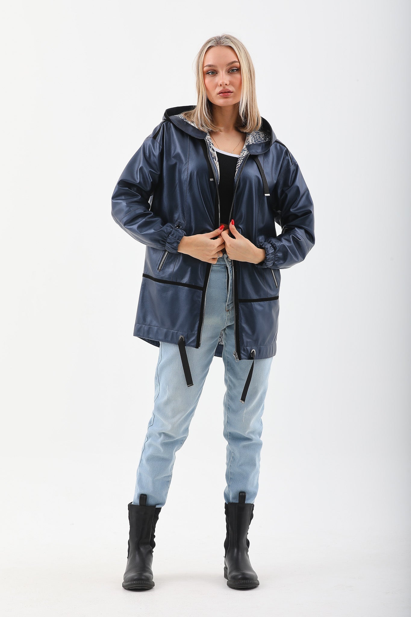 The Vega Navy Reversible Leather Jacket