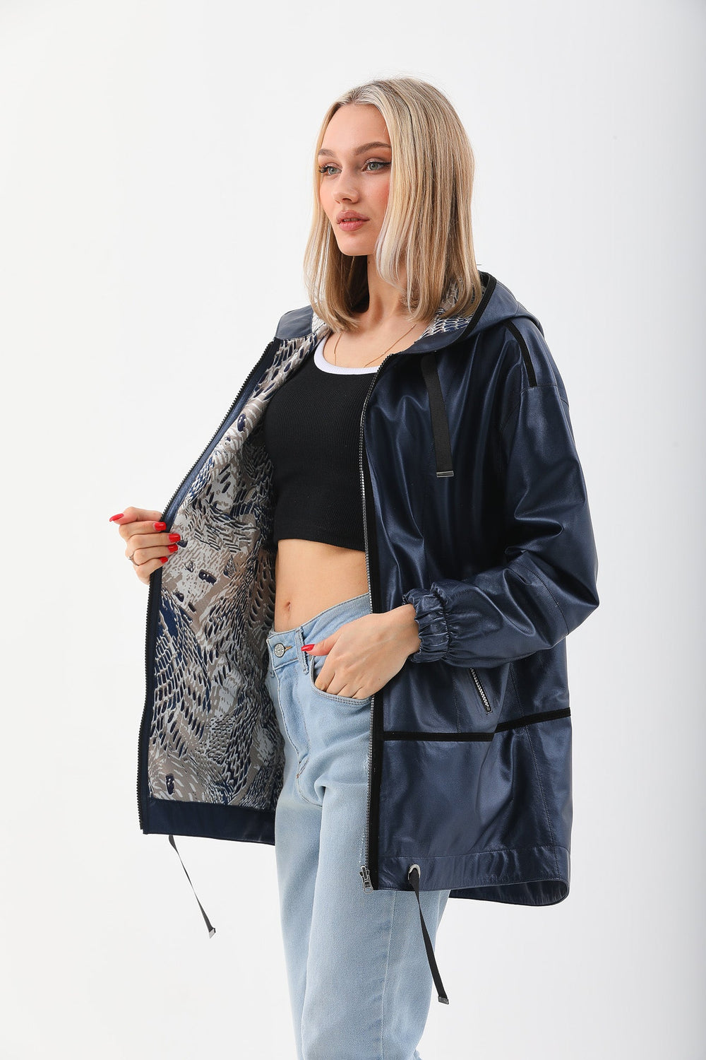 The Vega Navy Reversible Leather Jacket