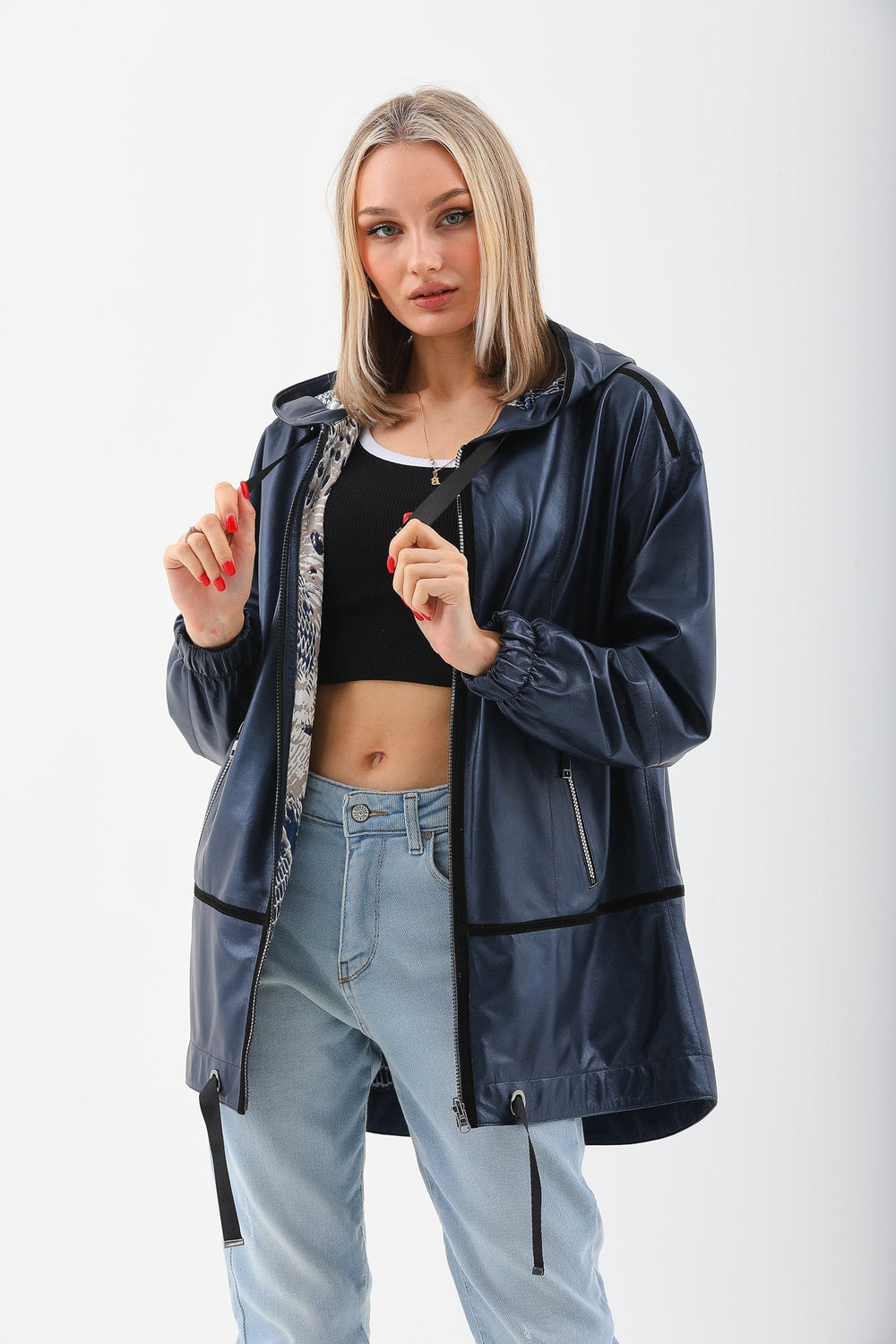 The Vega Navy Reversible Leather Jacket