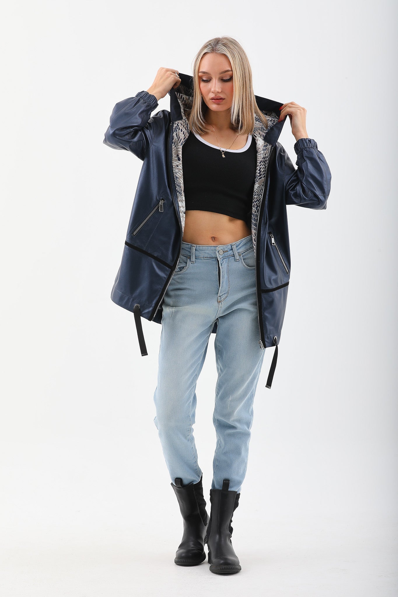 The Vega Navy Reversible Leather Jacket