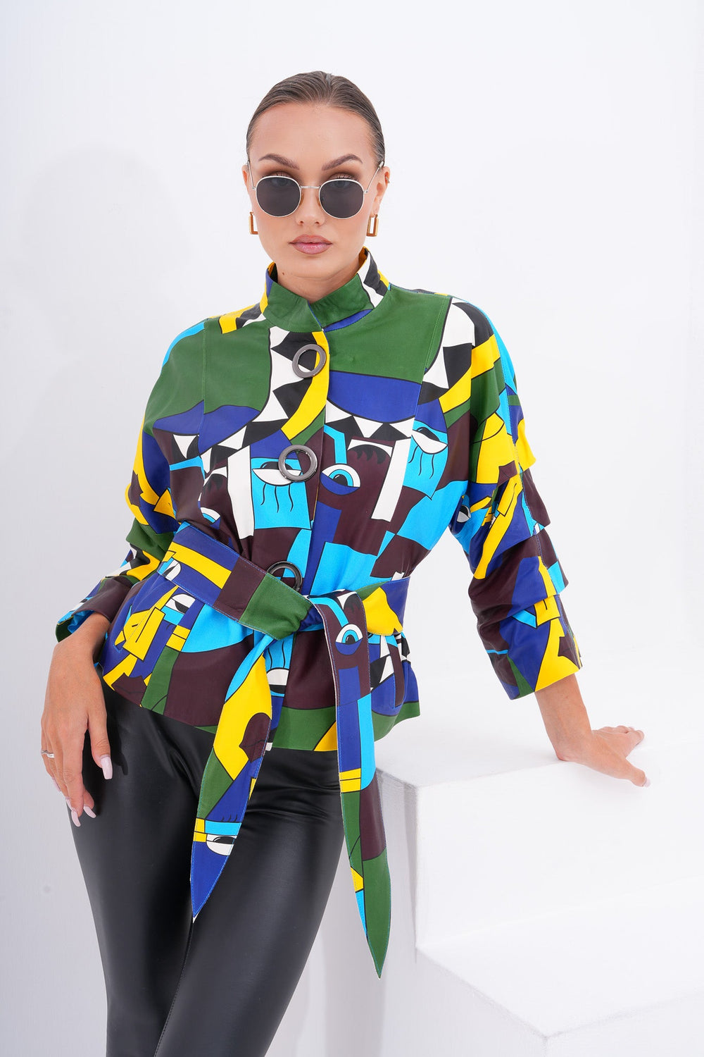 The Odessa Geometric Art Leather Jacket
