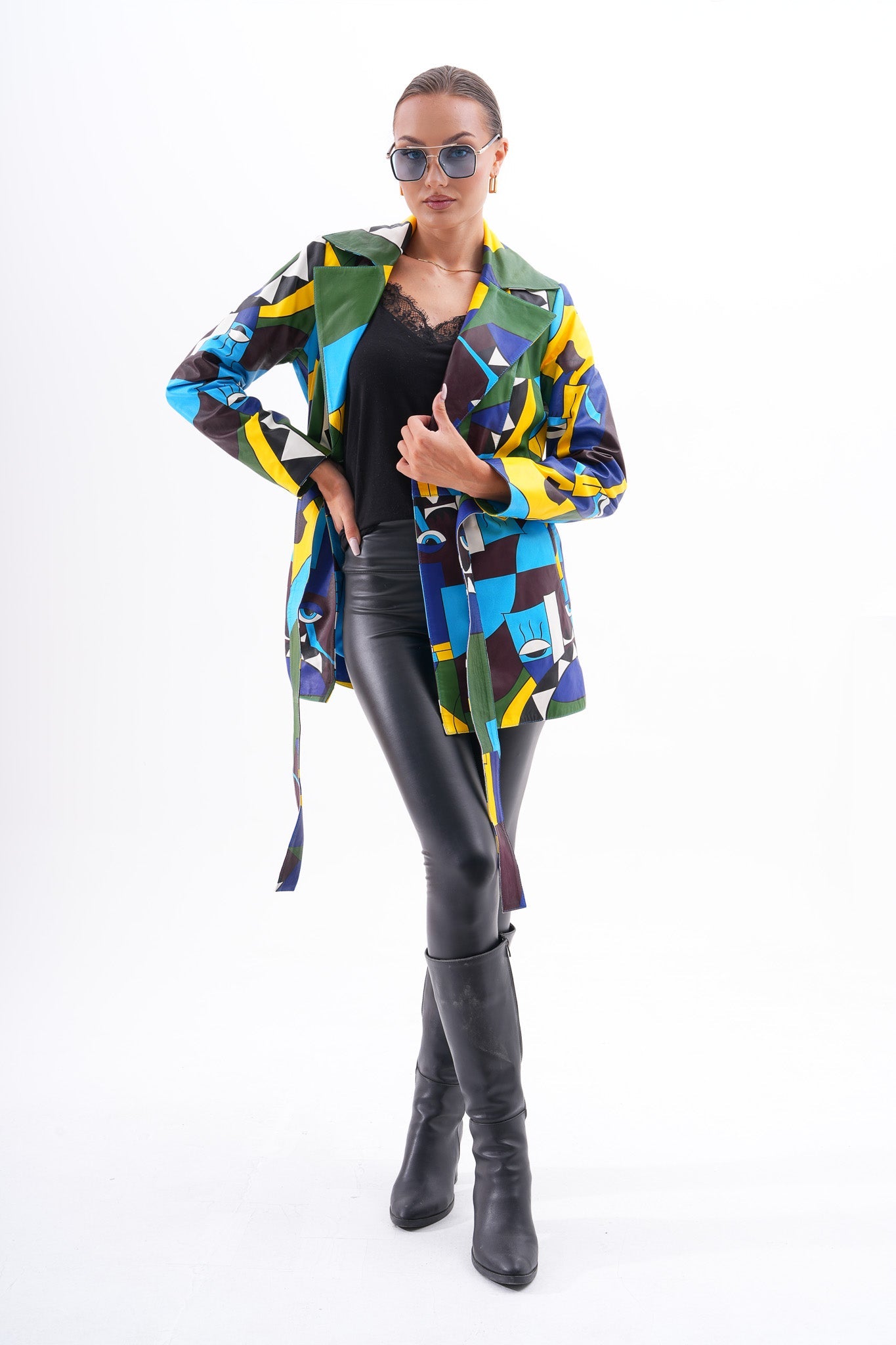 Sienna Abstract Art Leather Jacket – Blue Green Edition