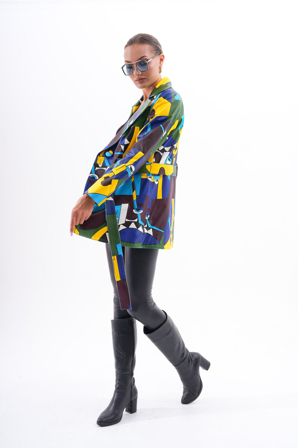 Sienna Abstract Art Leather Jacket – Blue Green Edition