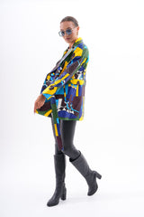 Sienna Abstract Art Leather Jacket – Blue Green Edition