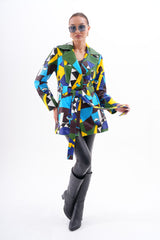 Sienna Abstract Art Leather Jacket – Blue Green Edition