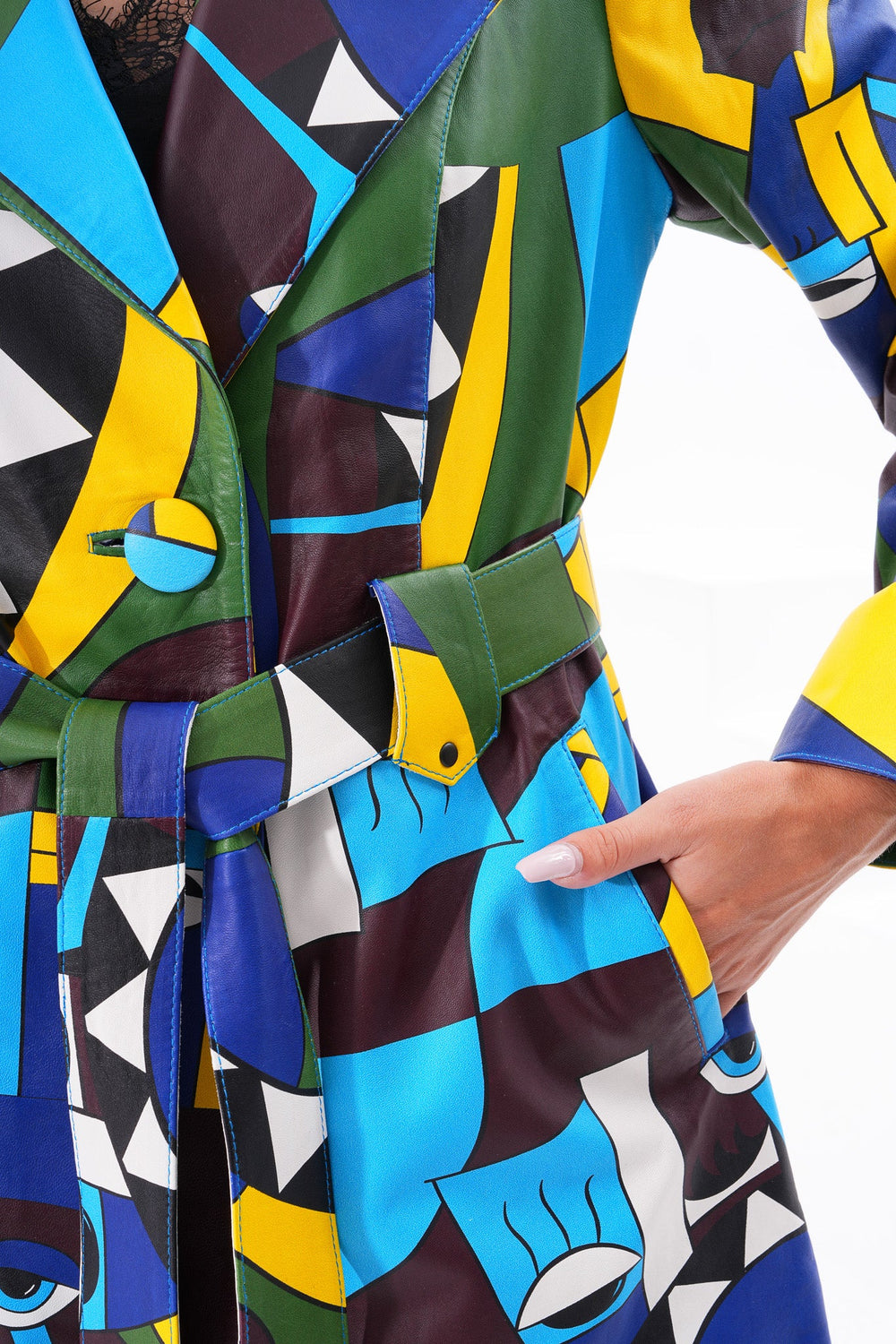 Sienna Abstract Art Leather Jacket – Blue Green Edition