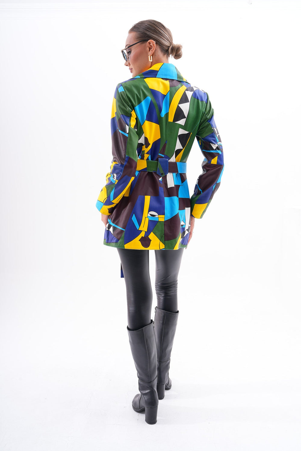 Sienna Abstract Art Leather Jacket – Blue Green Edition