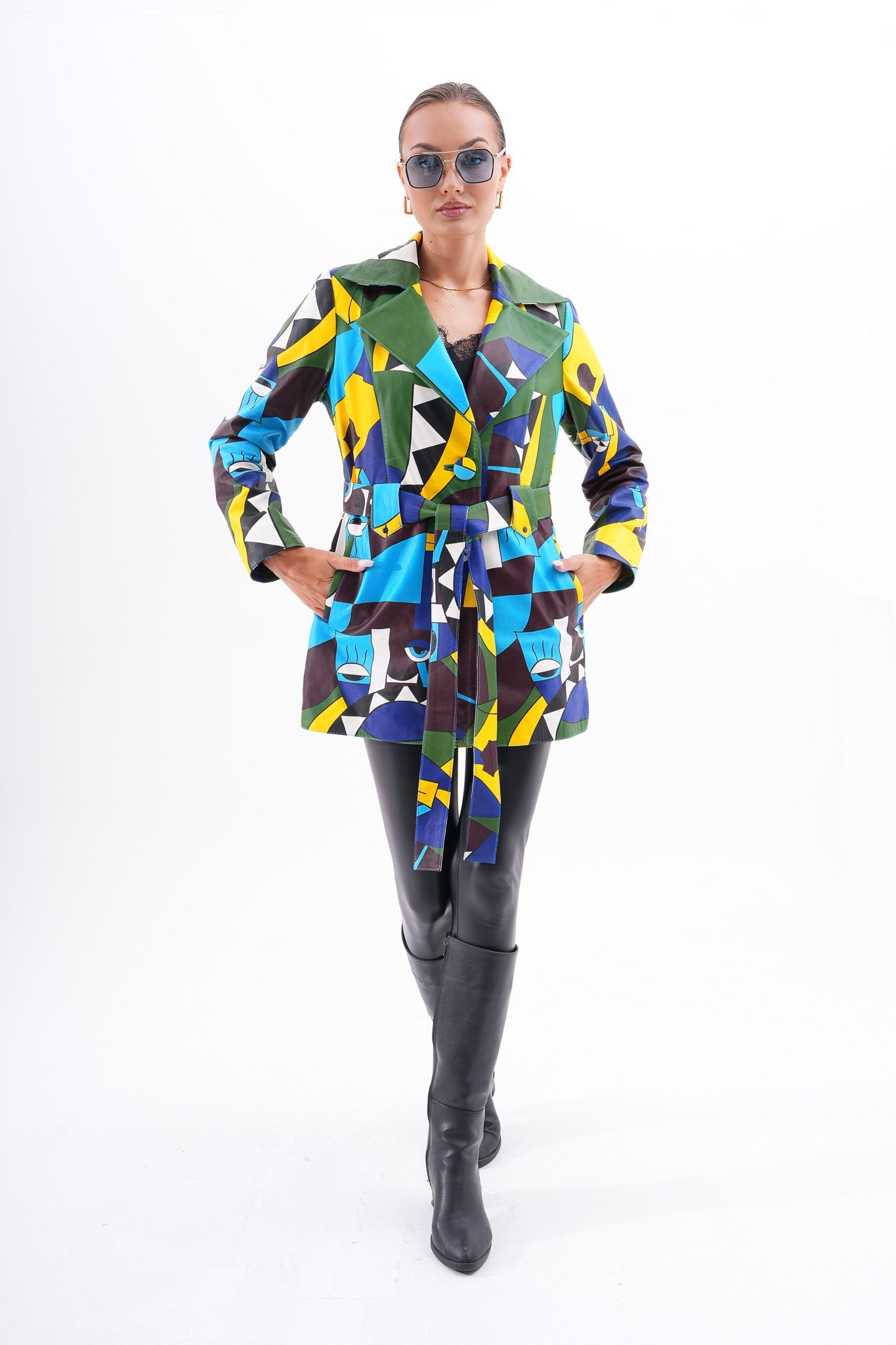 Sienna Abstract Art Leather Jacket – Blue Green Edition