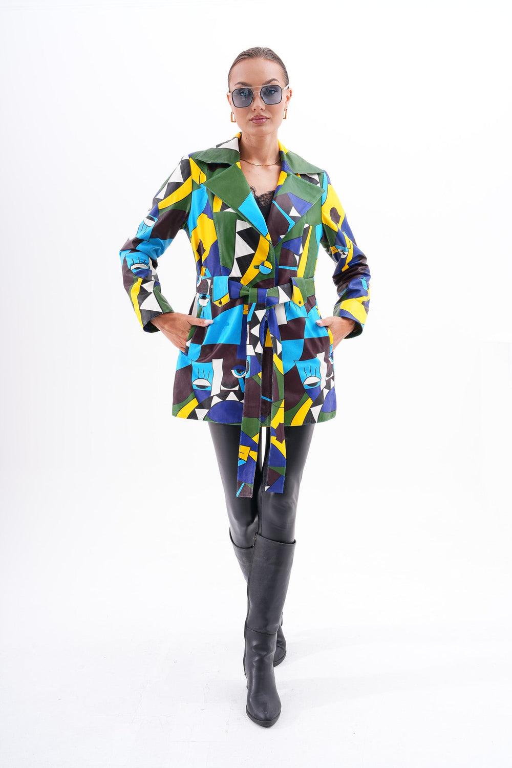 Sienna Abstract Art Leather Jacket – Blue Green Edition