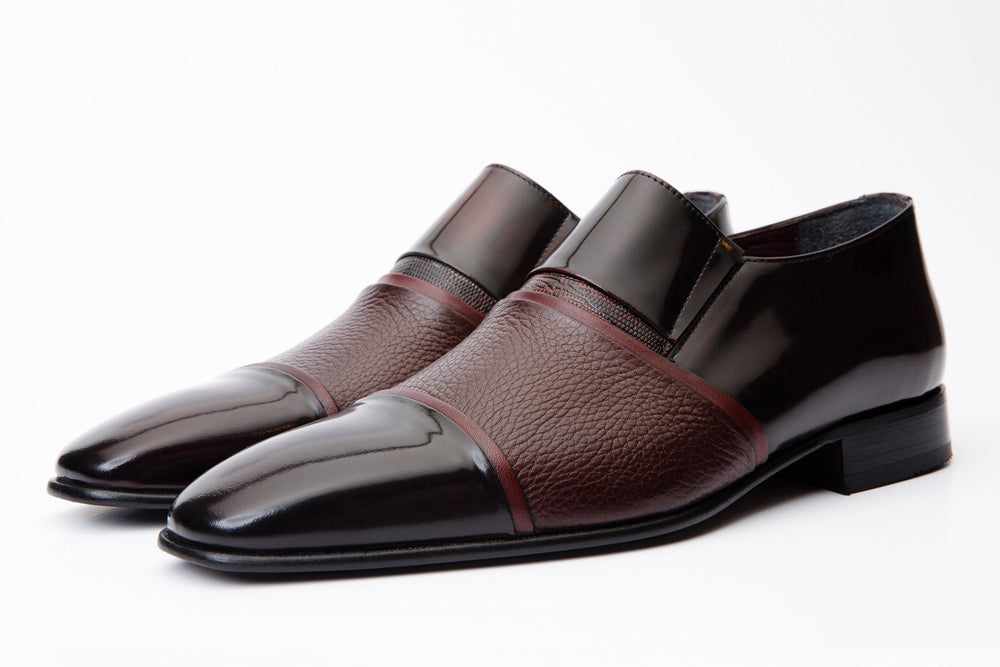 The Everest Burgundy Burneshed Leather Cap Toe Dress Loafer Shoe