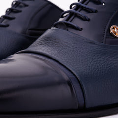 The Rockwell Handmade Navy Blue Leather Cap Toe Oxford Shoe