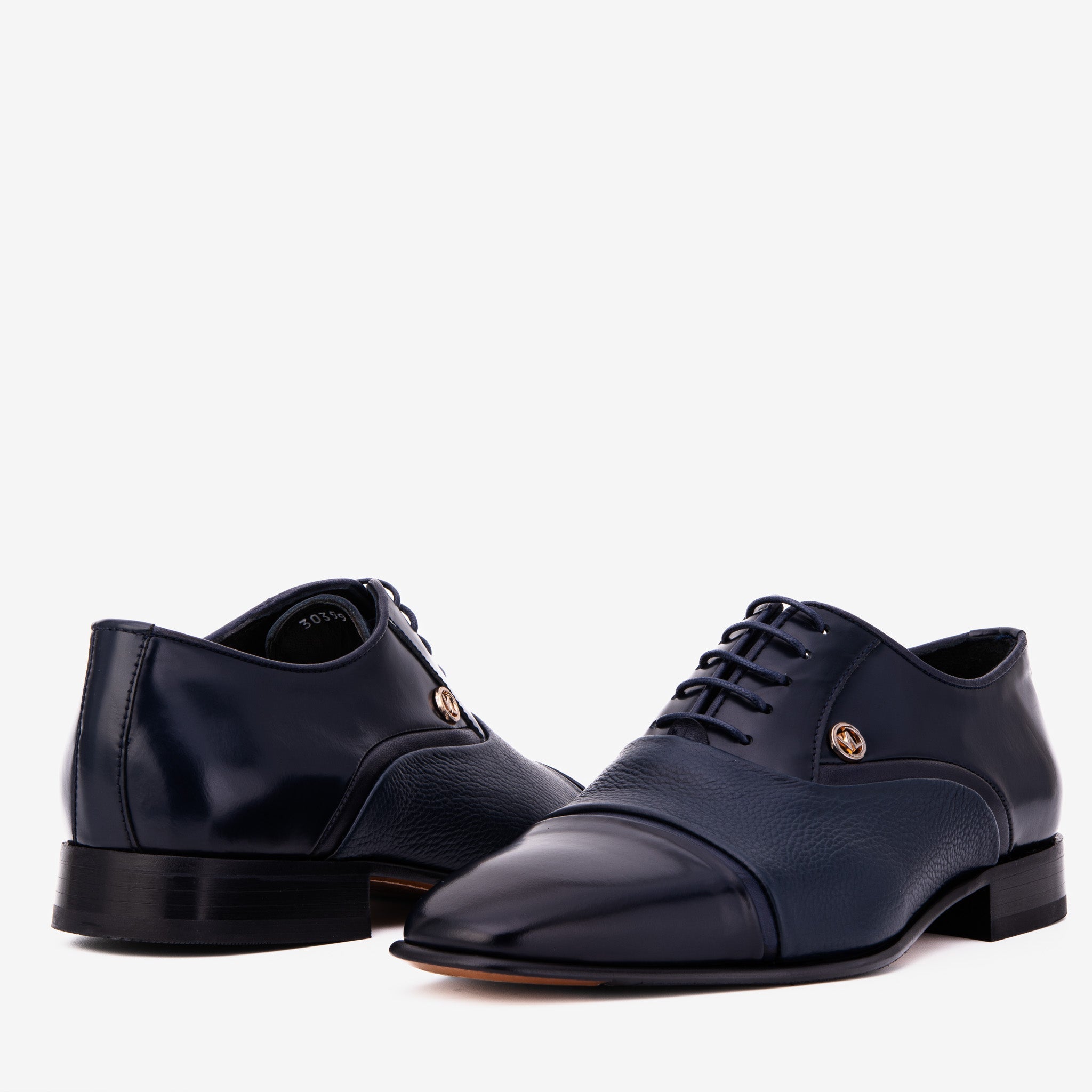 The Rockwell Handmade Navy Blue Leather Cap Toe Oxford Shoe