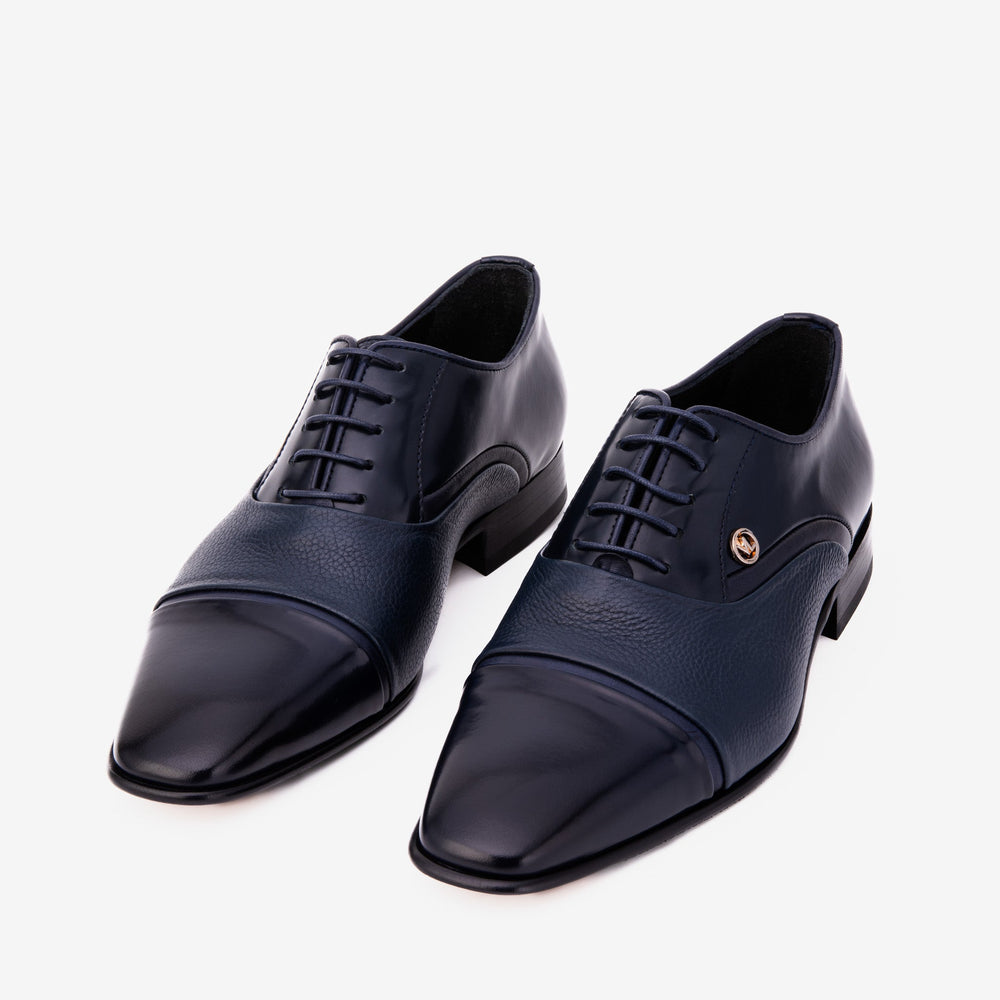 The Rockwell Handmade Navy Blue Leather Cap Toe Oxford Shoe