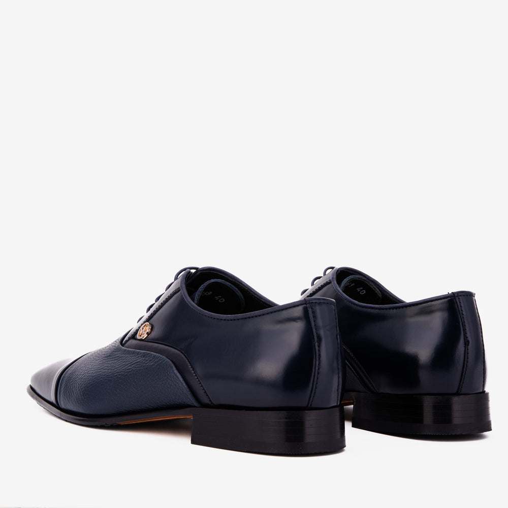 The Rockwell Handmade Navy Blue Leather Cap Toe Oxford Shoe