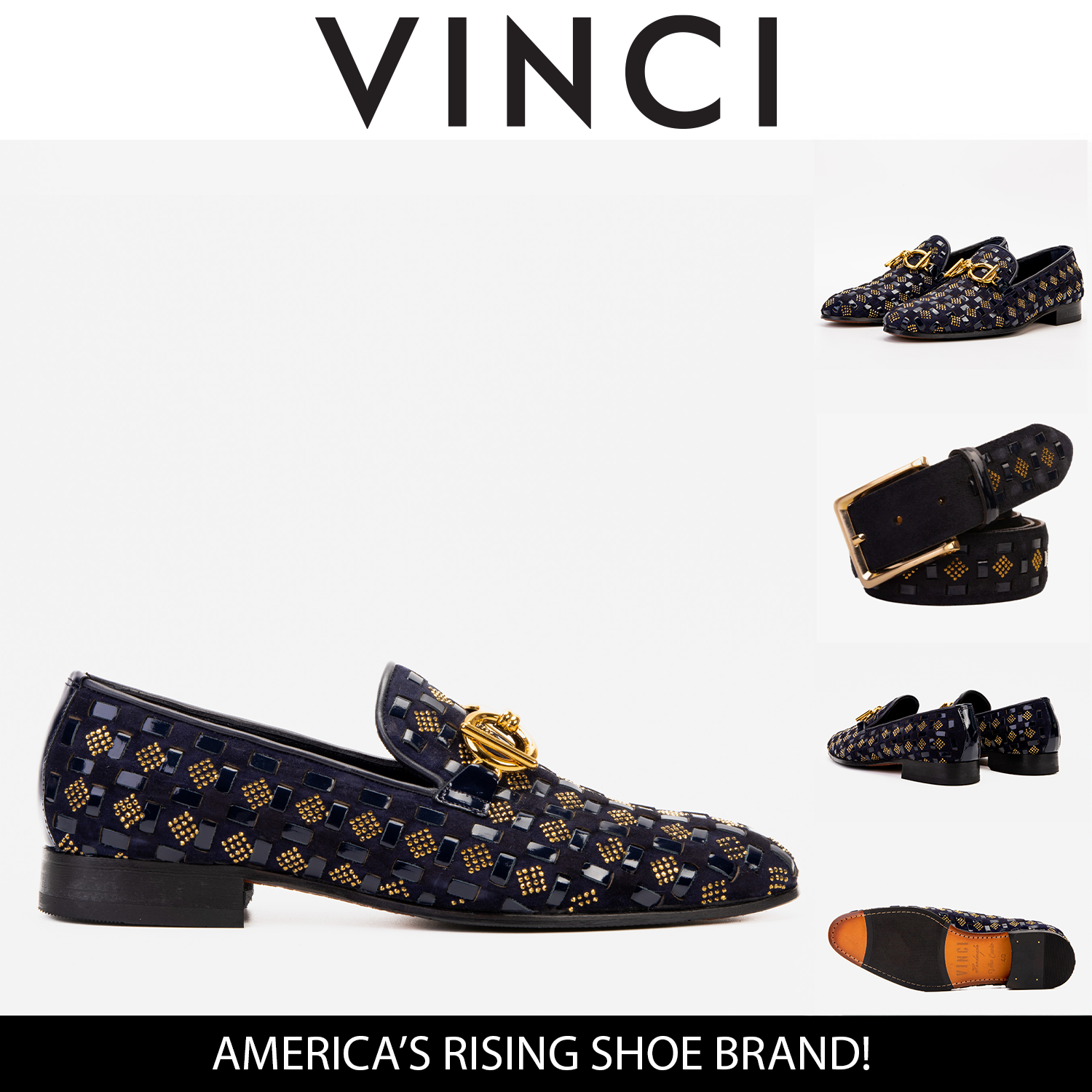 The Vicino Shoe Navy Blue Bit Dress Loafer Shoe
