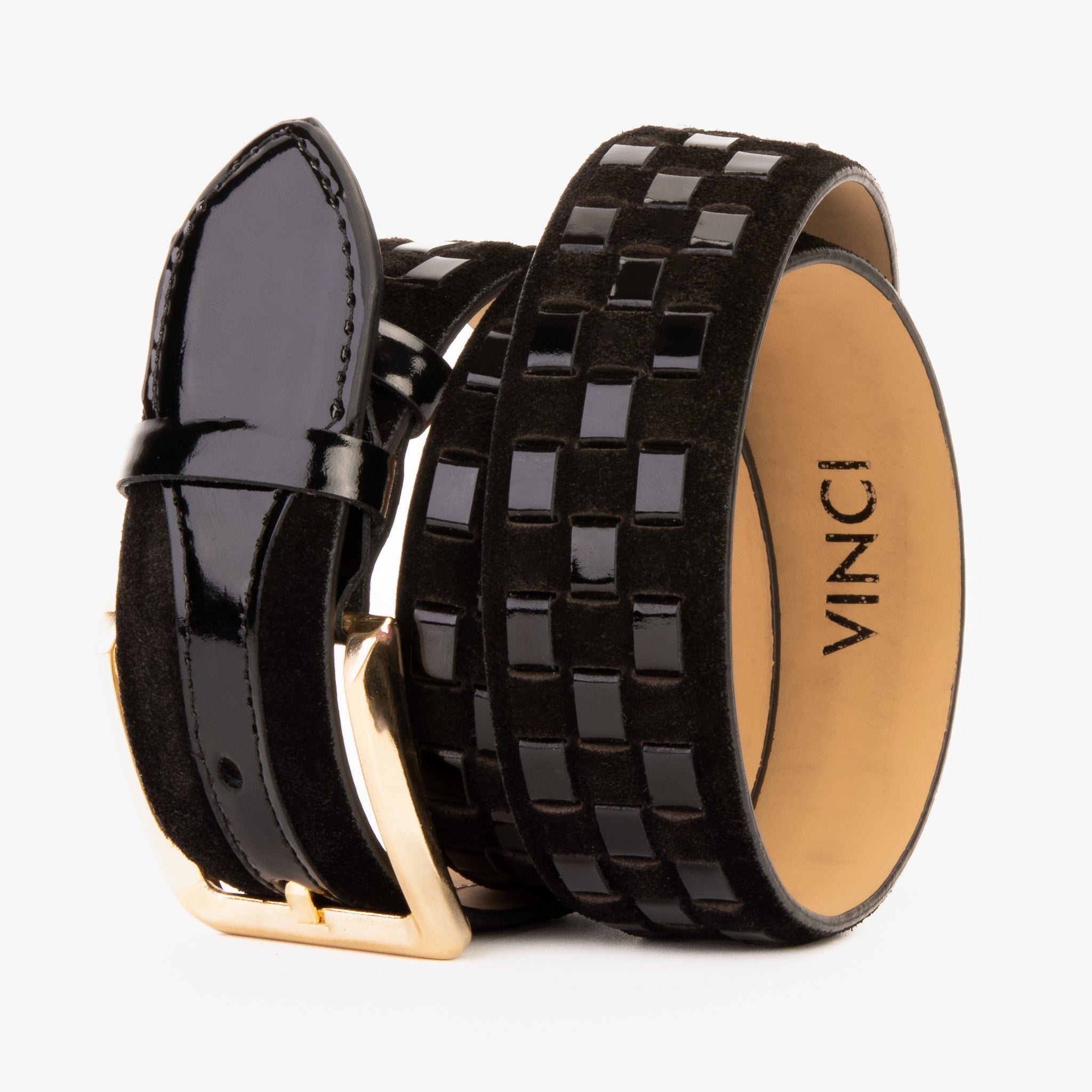 The Eugene Black Gold Woven Leather Belt