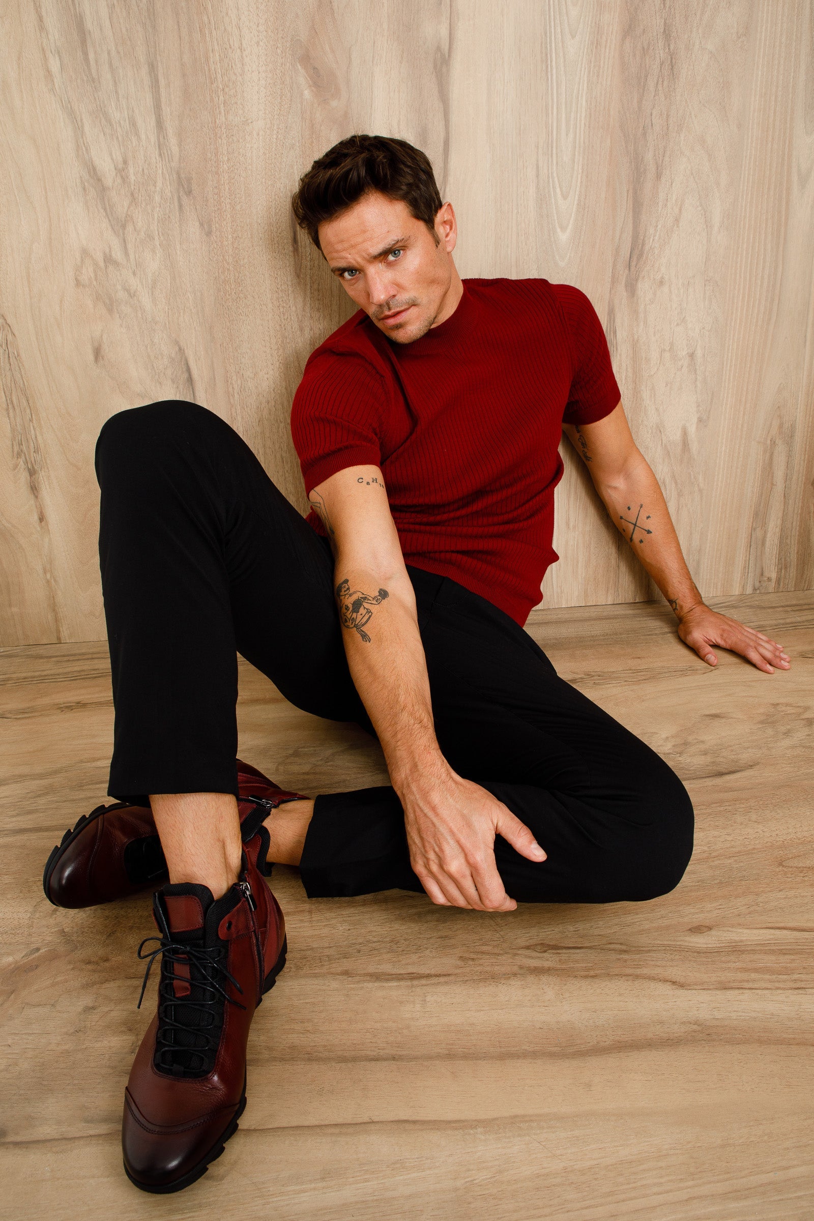 The Houston Leather Burgundy Lace-Up Casual Boot with a Zipper