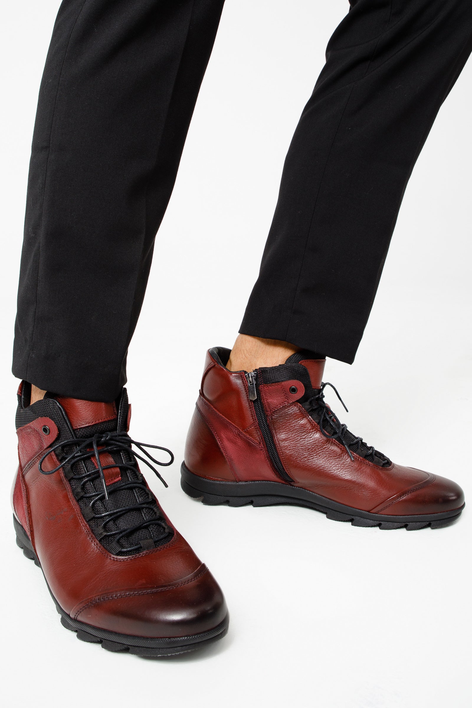 The Houston Leather Burgundy Lace-Up Casual Boot with a Zipper