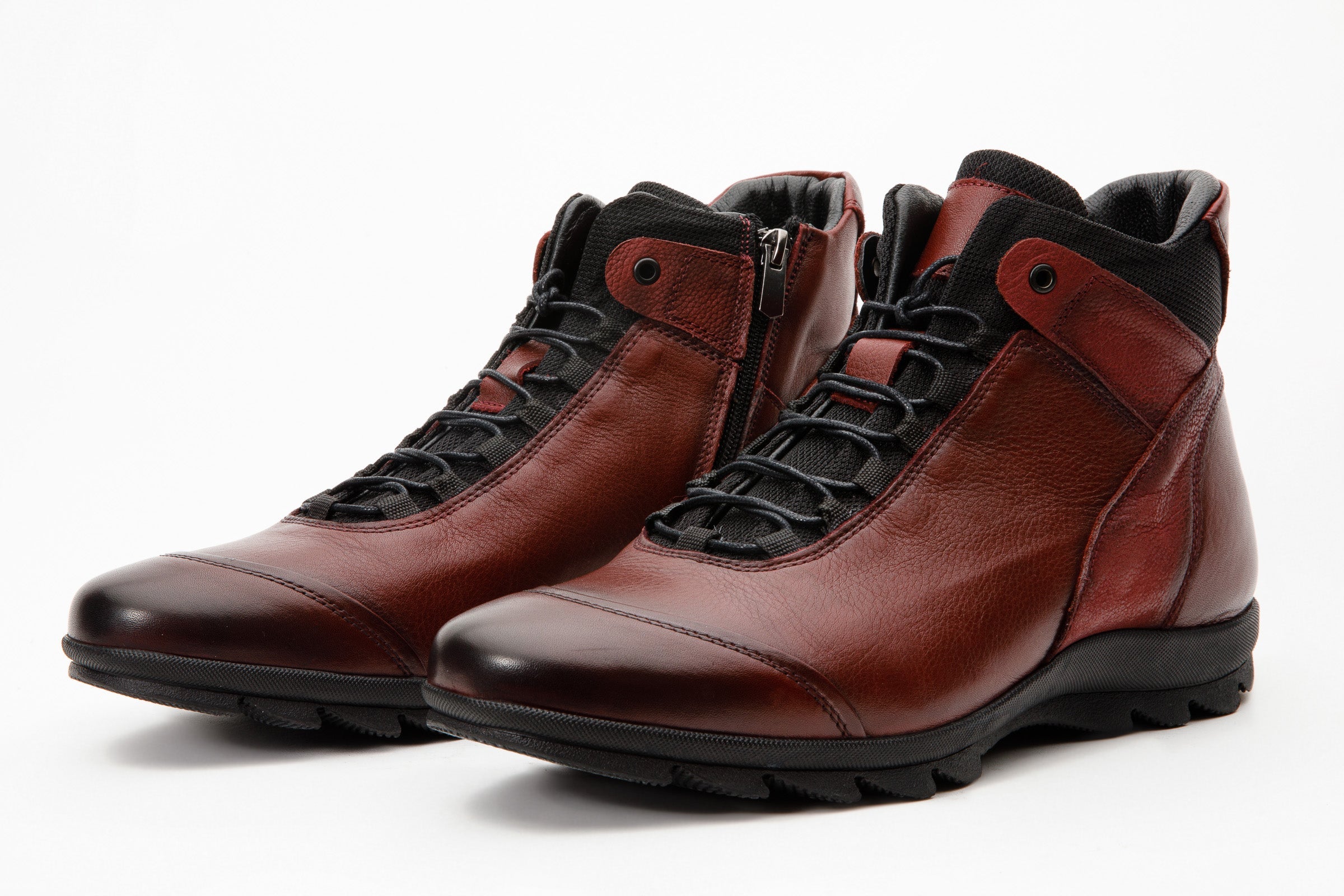 The Houston Leather Burgundy Lace-Up Casual Boot with a Zipper