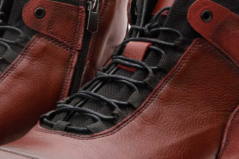 The Houston Leather Burgundy Lace-Up Casual Boot with a Zipper